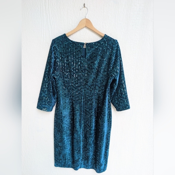 Lane Bryant Sequin Turquoise 1/2 Sleeve Bodycon Cocktail Party Holiday Dress 12 - Picture 4 of 4